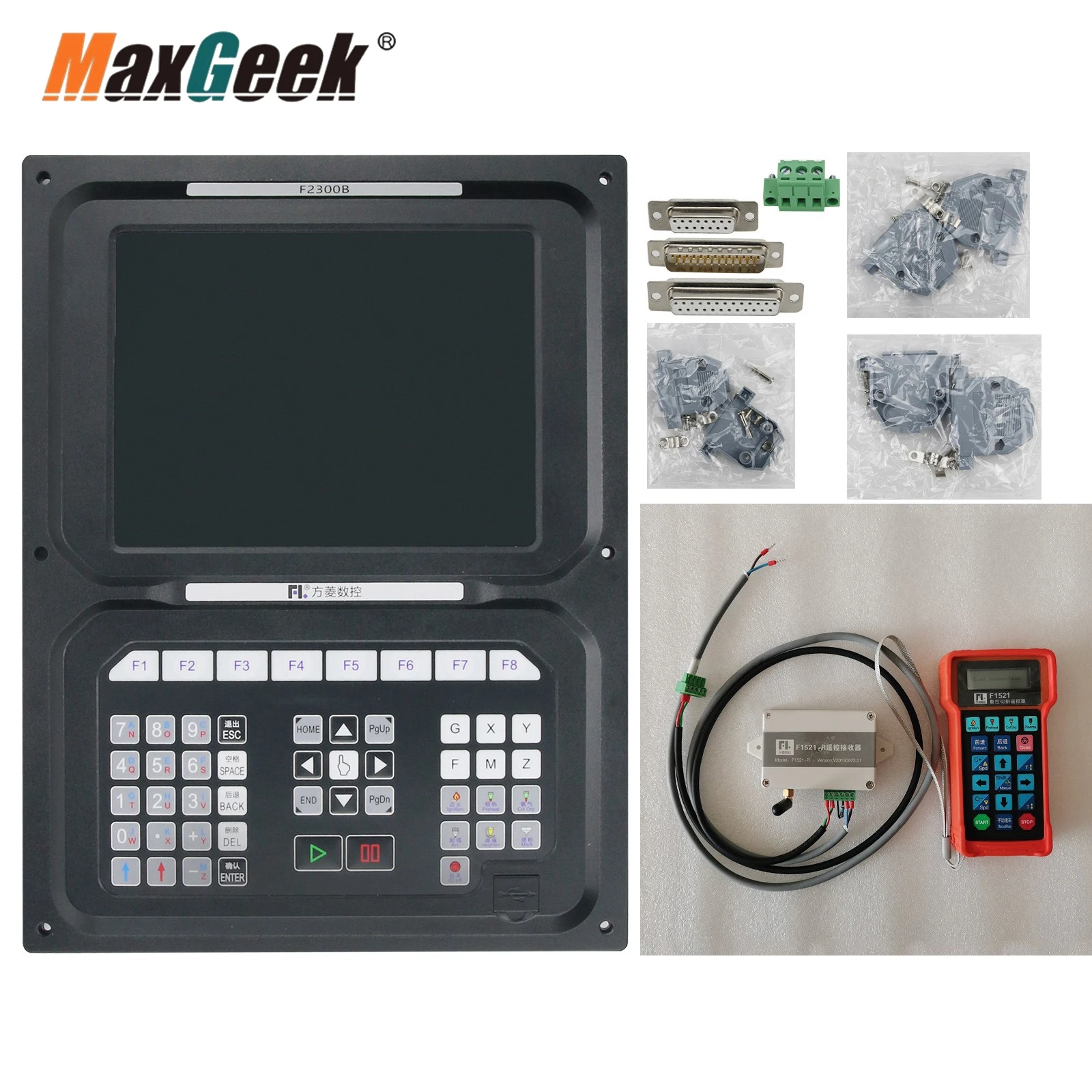 Maxgeek F2300B 2-Axis CNC Motion Controller + 1521 Remote Control with Connection Cable for Gantry Flame Plasma Cutting Machines