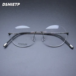 Vintage Pure Titanium Rimless Glasses Frame Men Round New Prescription Myopia Frameless Eyeglasses Women Luxury Brand Eyewear