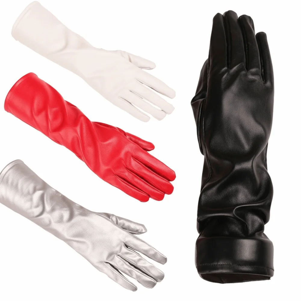 1 Pair 30/40cm PU Leather Gloves Solid Color Straight Style Driving Gloves Extra Long Soft Stage Performance Gloves for Women