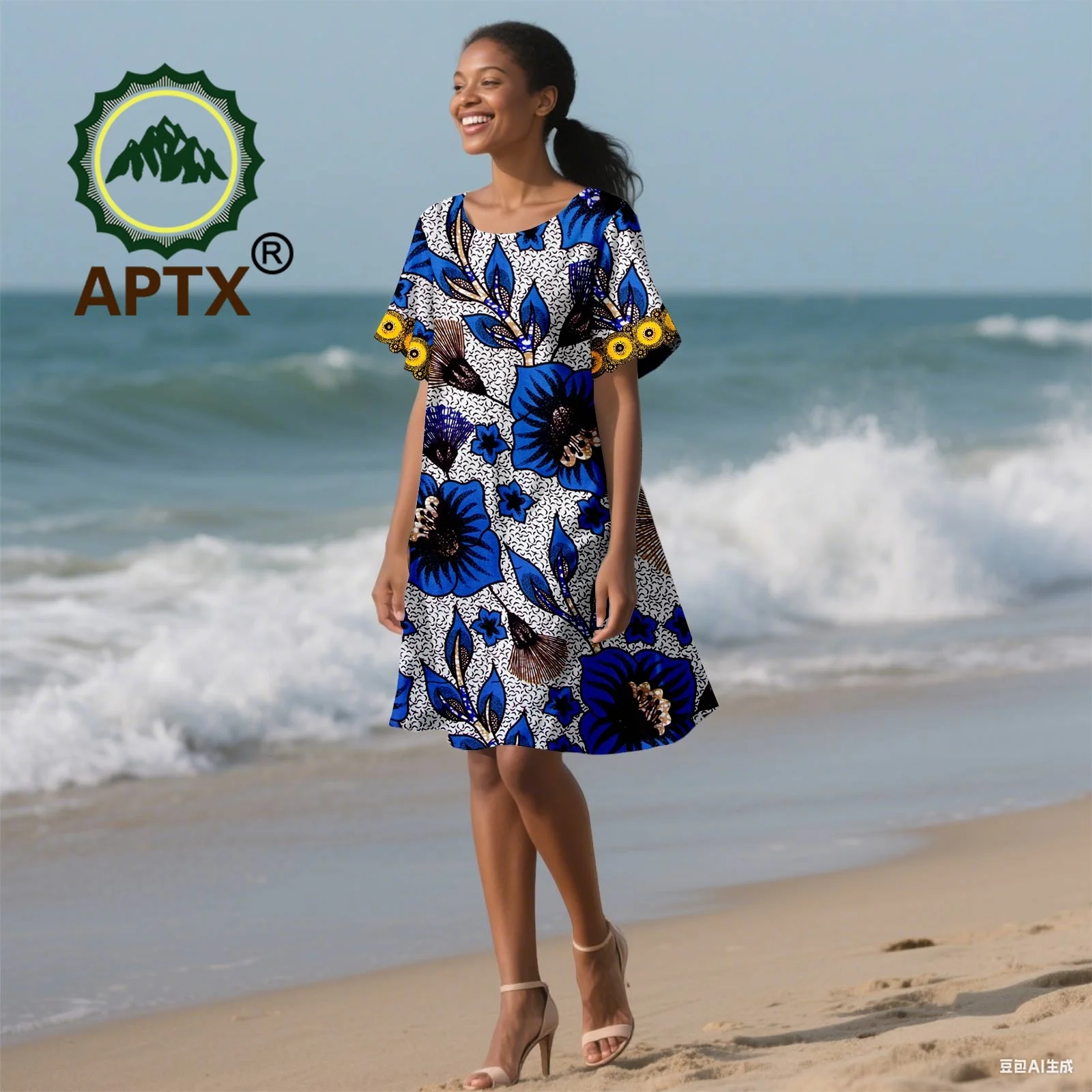 

African Dress for Women Ankara Print O-Neck Short Sleeve Knee-length Dress Dashiki Elegant fashion Casual Party Dress