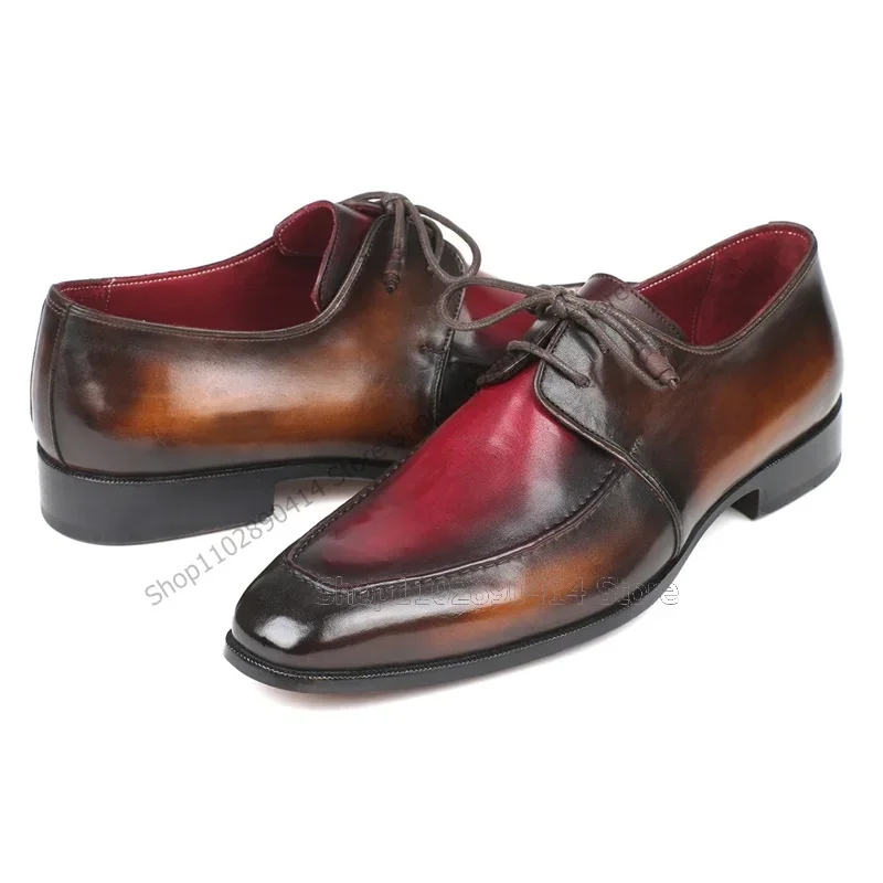 Gemischte Farbverlauf Nähen Karree Männer Derby Schuhe Fashion Lace Up Männer Schuhe Luxus Handgemachte Party Bankett Männer Kleid Schuhe