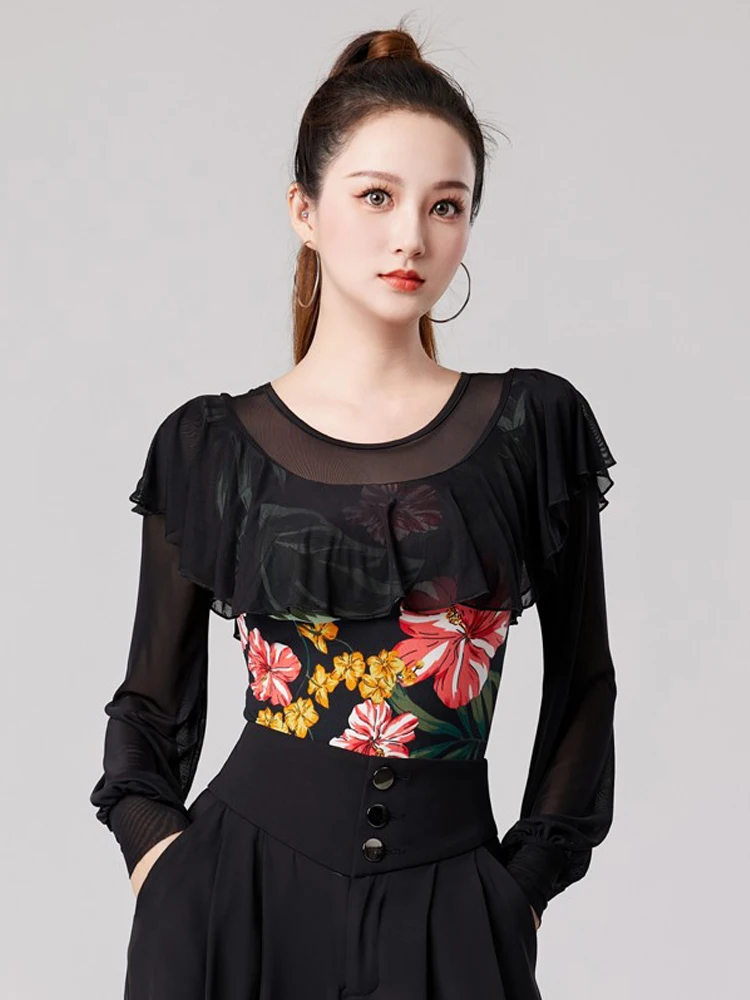 Haut de danse latine pour femmes, vêtements de Performance longs Sve Me, respirant, support National, été et automne, nouvelle collection 2025