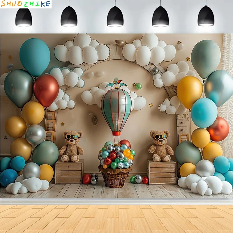 استحمام الطفل حفلة عيد ميلاد سعيد خلفيات للتصوير الفوتوغرافي الوليد الاطفال منطاد الهواء الأميرة الغابة الاستوائية صورة خلفية BB-07 #3