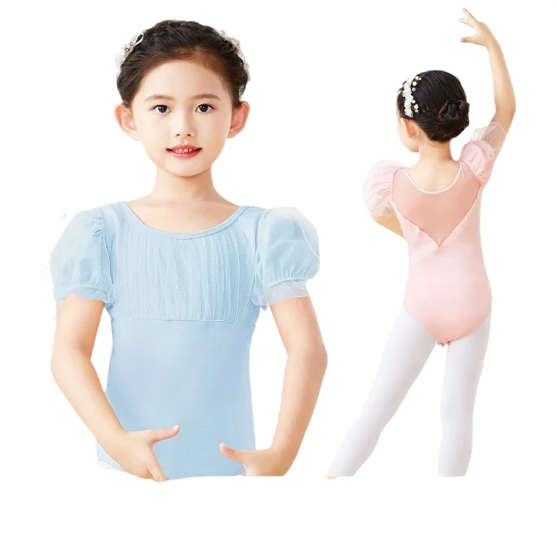 ulacyjna siatka do jazdy na łyżwach Loetard Girl Puffy Short Sleeve Bailarina Gymnastics Jumpsuit Kids Costume Elegant Pretty Dress Up Top New