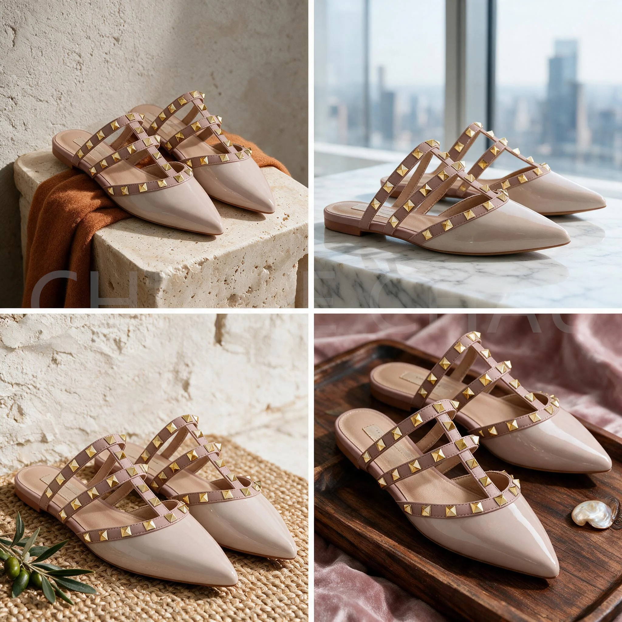 【Mesurez la longueur de vos pieds avant de commander】 Gladiator Rome Sandales plates à rivets pour femmes, chaussures habillées à bout pointu, 64-CHC-33