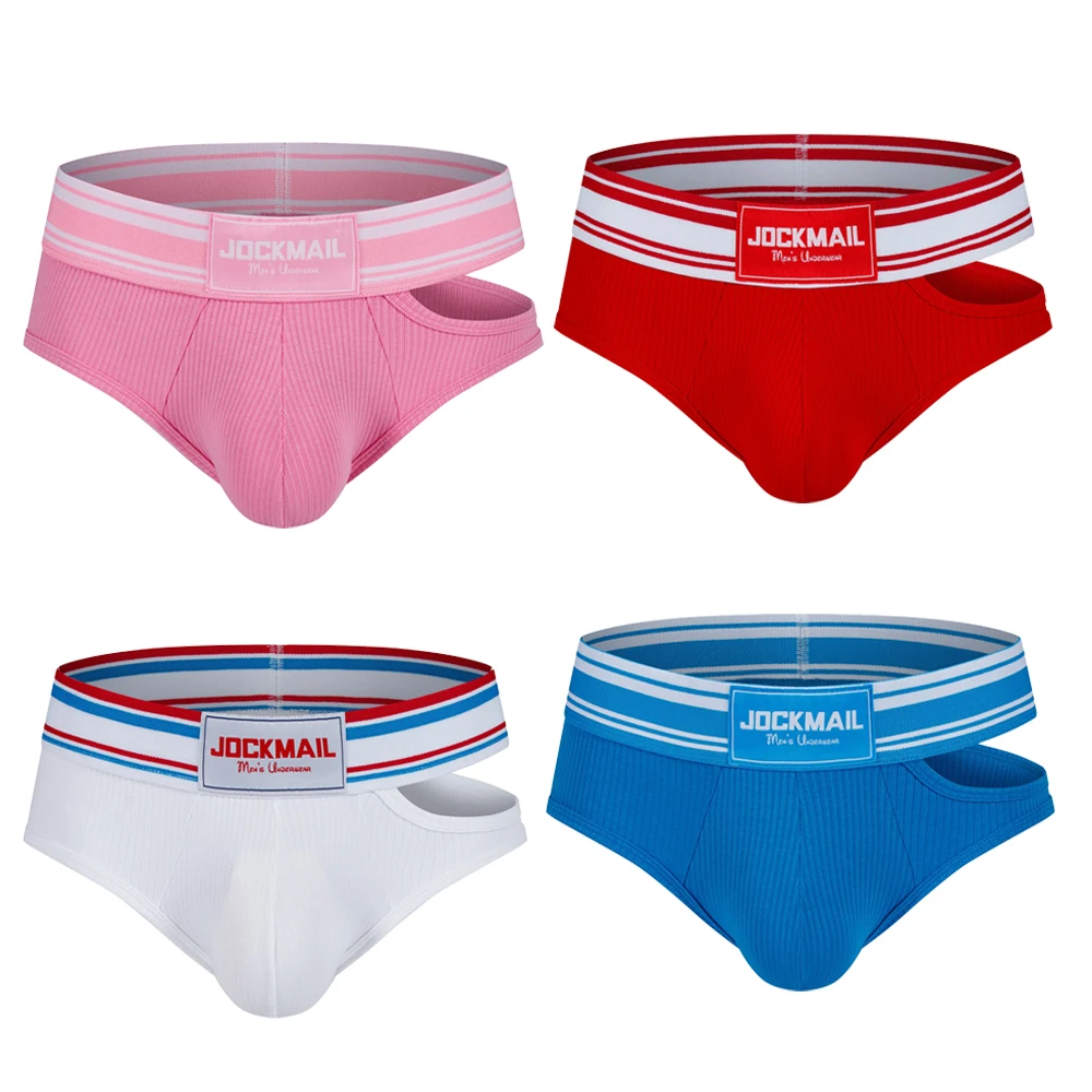 Jockmail New Men Briefs Feature Perforated Cotton Sexy U-shaped Pockets with Side Openings Low Waist for Breathability Lingerie
