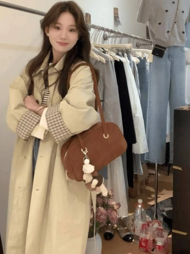 Spring and Autumn Trench Coat for Women Small Stature Early Autumn Casual Hepburn Style High-end Medium Length Jacket