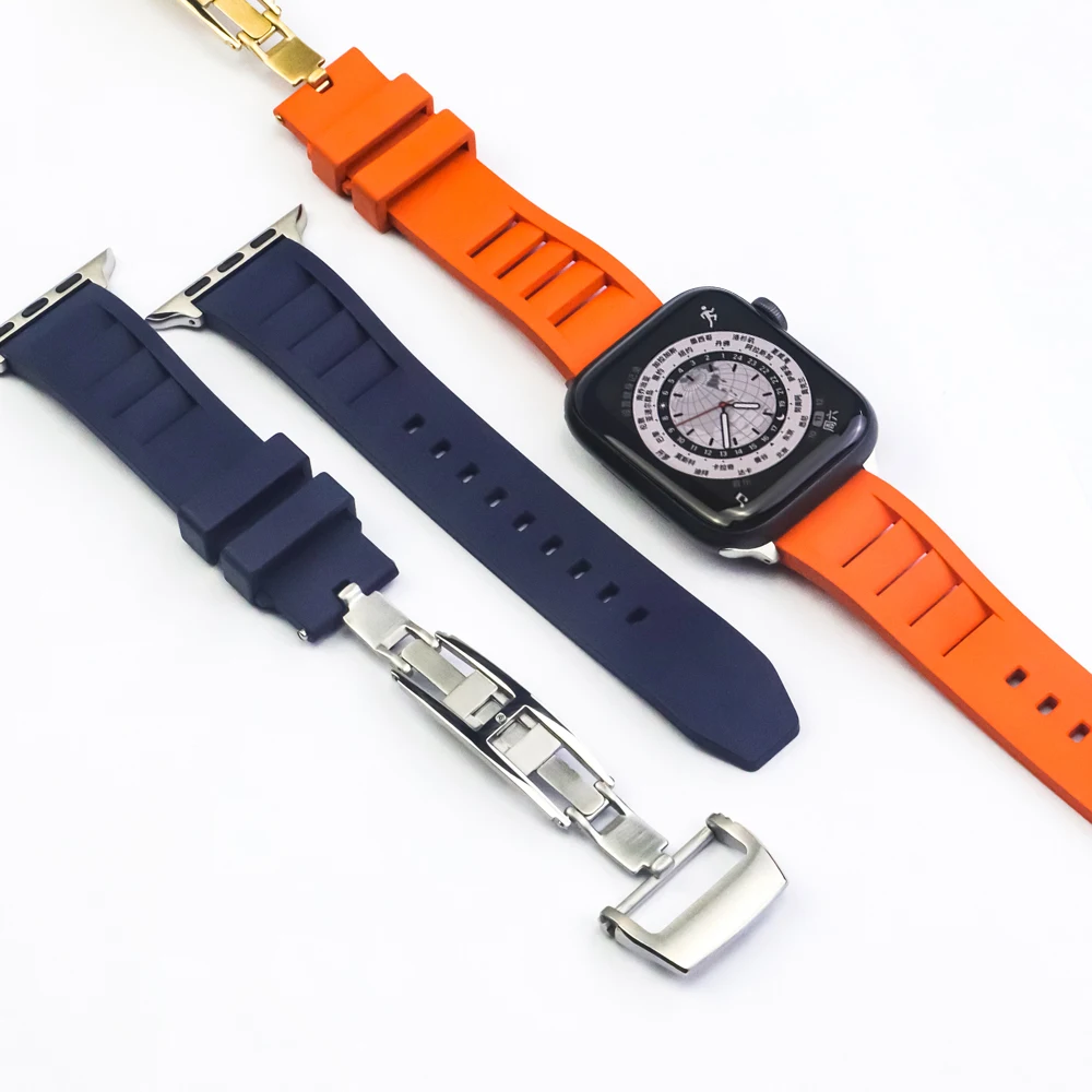 18 20 22mm Steel RM Clasp Buckle For Apple Watch For Samsung Galaxy Watch4 5 Pro HUWAWEI GT2 3 Pro Rubber Strap Butterfly Buckle