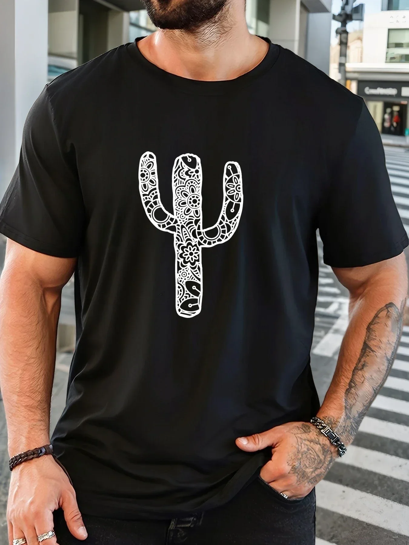 Summer New Men Oversized Rose Cross Print T Shirt 100 Percent Cotton Breathable Crew Neck Short Sleeve Casual Streetwear Loose F