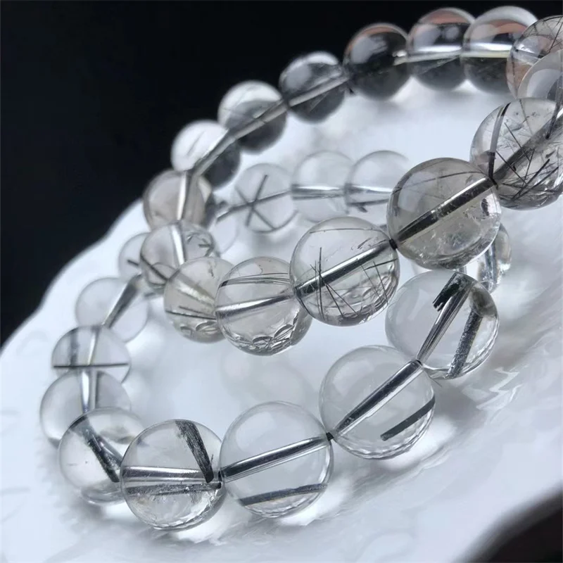 Natural Black Rutiled Quartz Bracelet Accessories Luxury Jewelry Quartz Crystal Stone Bangle 1pcs 14MM