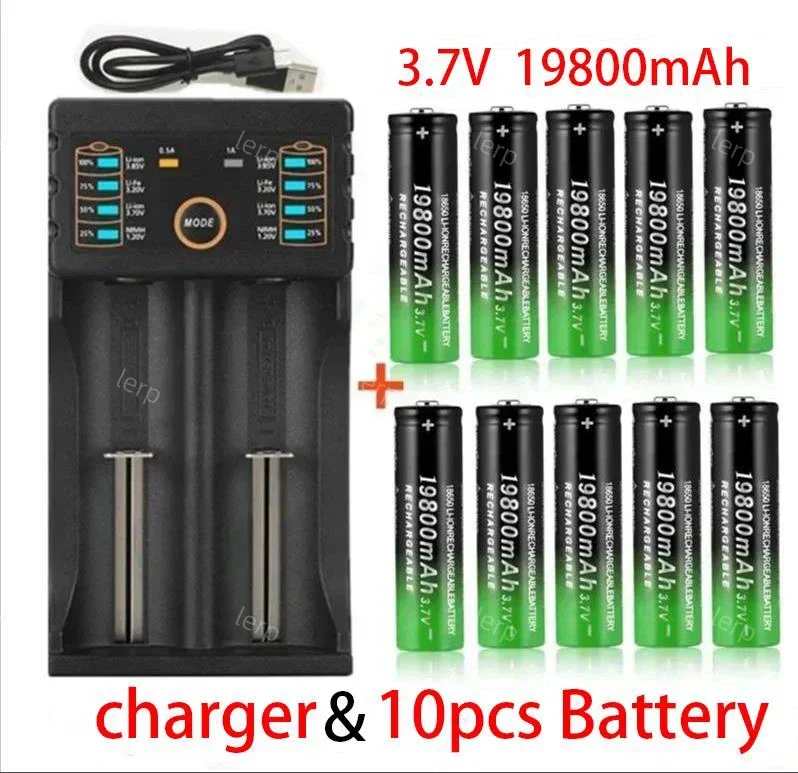 2024 battery 18650 best-selling 3.7V 19800mAh USB+charger, suitable for flashlight and shaver rechargeable lithium-ion battery