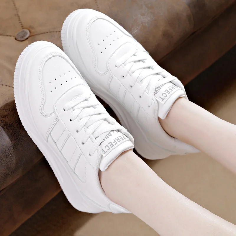 Women Sneakers Casual Vulcanized Shoes White Leather Walking Platform Flats Shoes Woman Sports Shoes Zapatillas De Mujer 2021