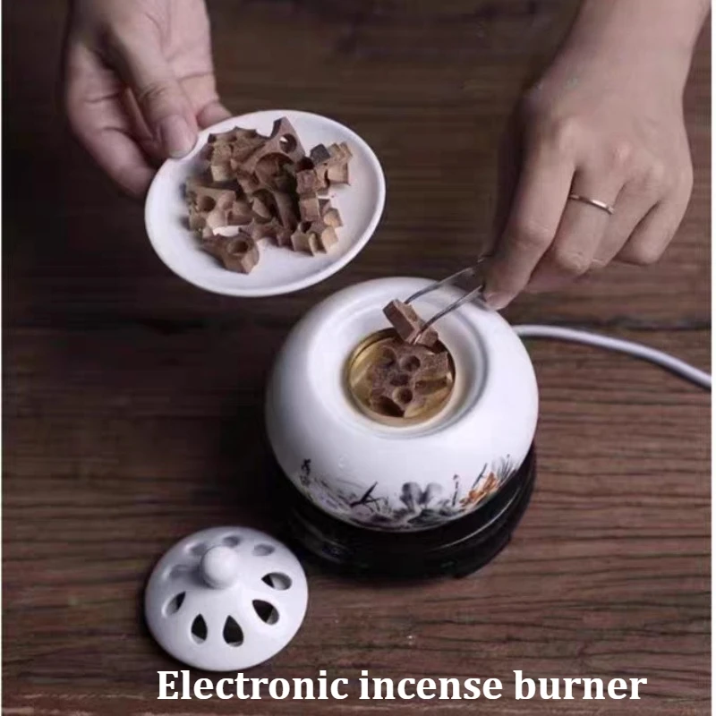 220V Timed Temperature Control Electronic Incense Burner Home Office Yoga Decoration Ceramic Sandalwood Agarwood Incense Burner