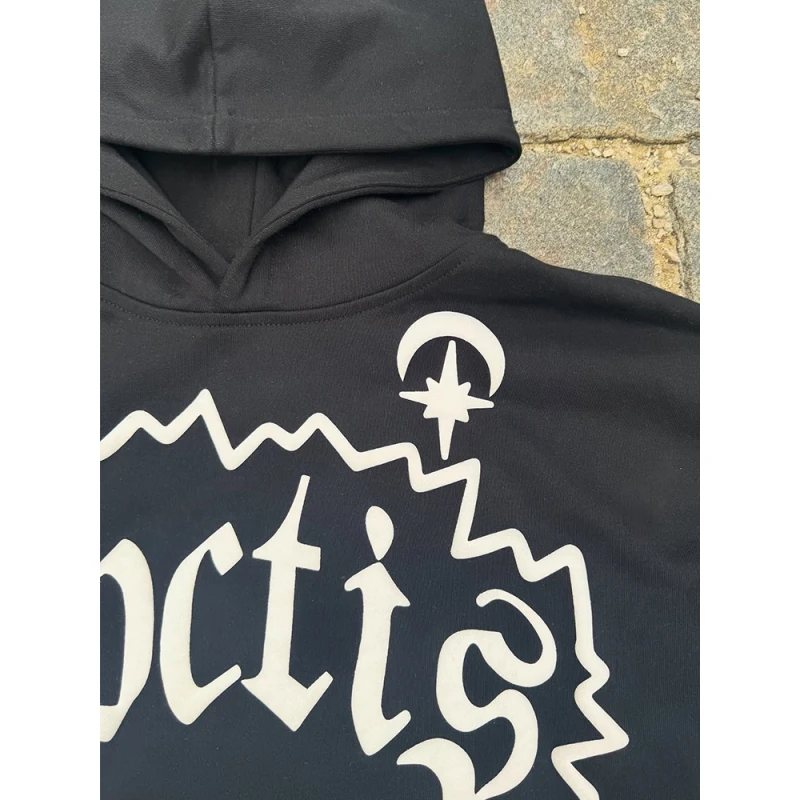 2025 Nuovo autunno/inverno europeo e americano Luna stampata serie Hip Hop stile astratto felpa con cappuccio pantaloni legati