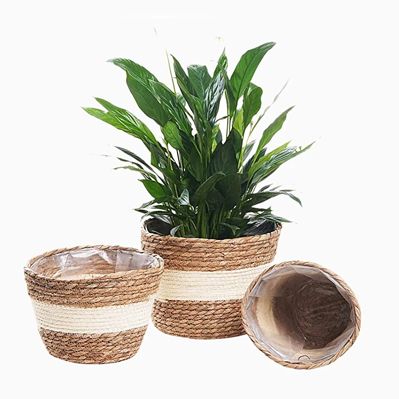 Seagras Woven Flowerpot Potted Handmade Flower Plant Container Garden Grass Planter Straw Basket Home Balcony Storage Decorative