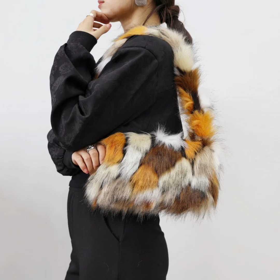 Y2K Trendige Plüsch-Unterarmtasche Damen Herbst-Winter Mode Einzelhandtasche Leopardenmuster-Tasche für Streetstyle – Detail 18