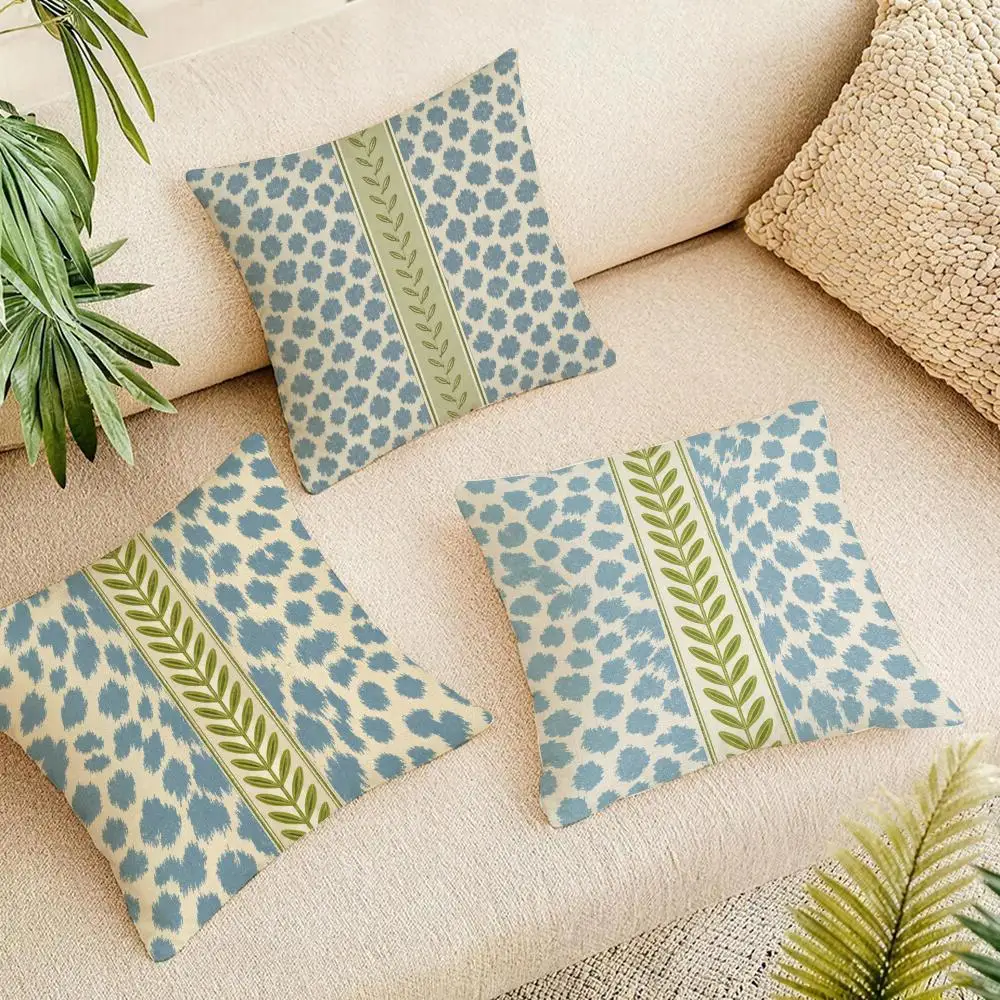 Blue Leopard Stripe Cushion Cover Summer Coolness Linen Organic Fabric Sofa Pillow Case Double-Sided Printing Home Decor