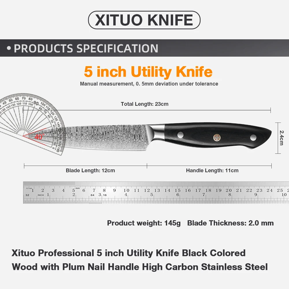 5 Inch Utility Knife Kitchen Paring Knife Stainless Steel Kitchen Knife 440C Damascus Laser Pattern Small Chef Knife Fruit Knife