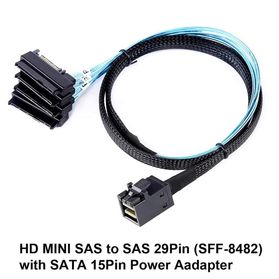 

Internal HD Mini SAS SFF-8643 Host To Target 4 SFF-8482 with 15Pin SATA Power Adapter Cable for Motherboard Controller Hard Disk