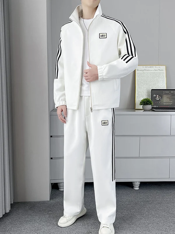 

Casual Sports Set Men's Stand Collar Jaet Pants Faionable New Sle Two-Piece Trendy Men's Set Polyester Fiber Long Sve