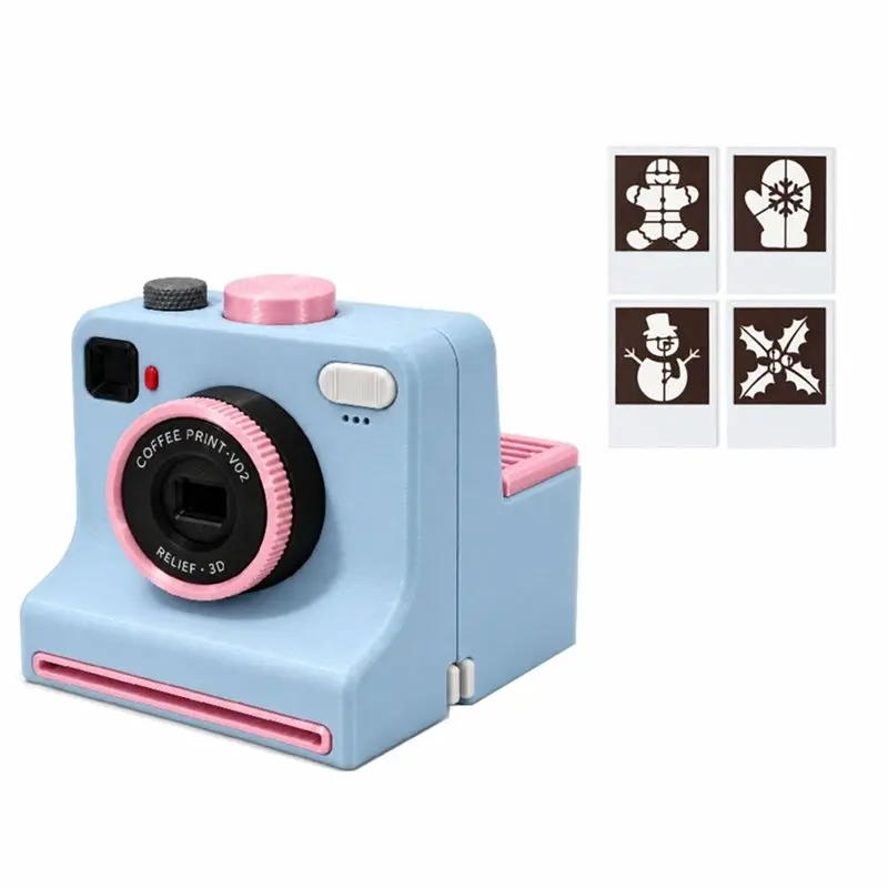 ABFY-Card DIY Latte Art Camera Tool Replacement Parts- One Touch Press+ 4 PLA Stencils& 3D Printed Latte Camera Vintage Design