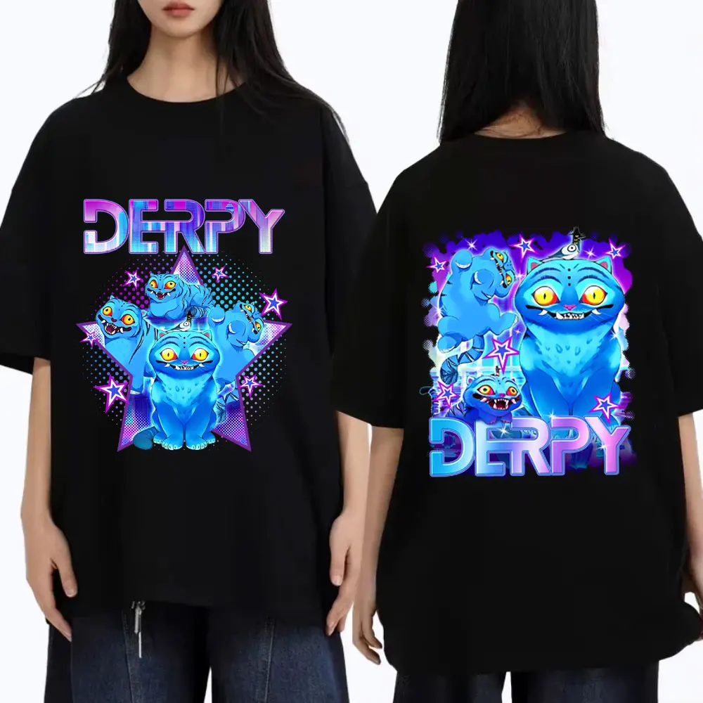 

Kpop Demon Hunters Derpy Tiger Double Sided T-shirt Sumemr Men Women Fashion Cartoon Trend Tshirt Male Vintage Cool Streetwear