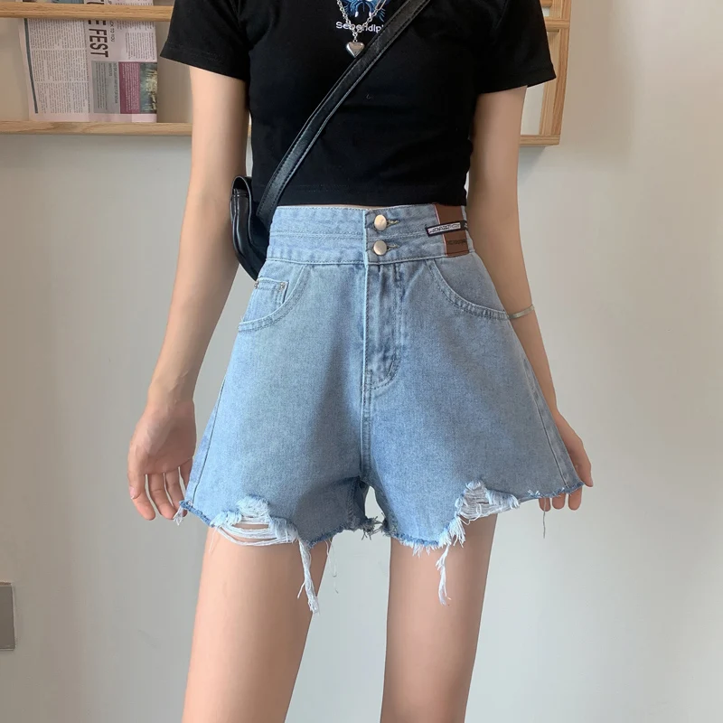 

Тонкие джинсовые брюки с высокой талией, женские широкие шорты трапециевидной формы больших размеров, летние повседневные удобные дышащие орты