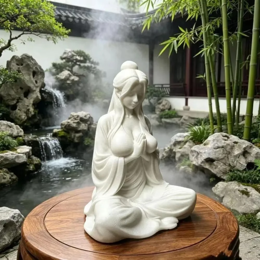 Meditation Cross-legged Female Figurine 3D Printed Mini Zen Desktop Ornament Tea Room Bamboo Courtyard Desk Decor DIY Model Gift