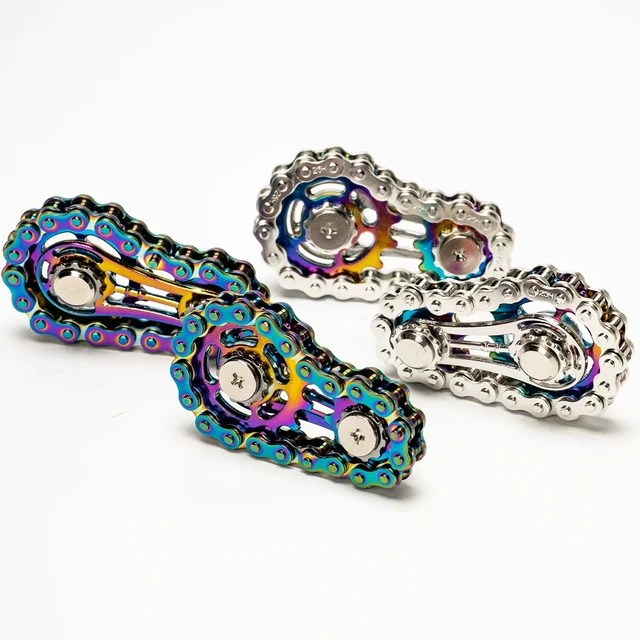 Bicycle Chain Finger Spinner, Silent CNC Machined Stainless Steel Gear Fidget Toy for Adults, Office Stress Relief & Focus Tool,