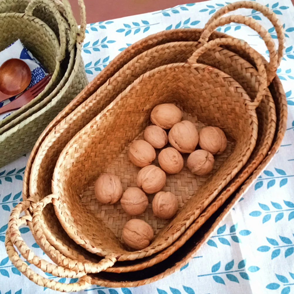 

Ящик для хранения соломы, тканый для кухни, ванной комнаты, журнальный столик, фрукты, овощи, цветы, ручная работа, стиль из ротанга, экологически чистый