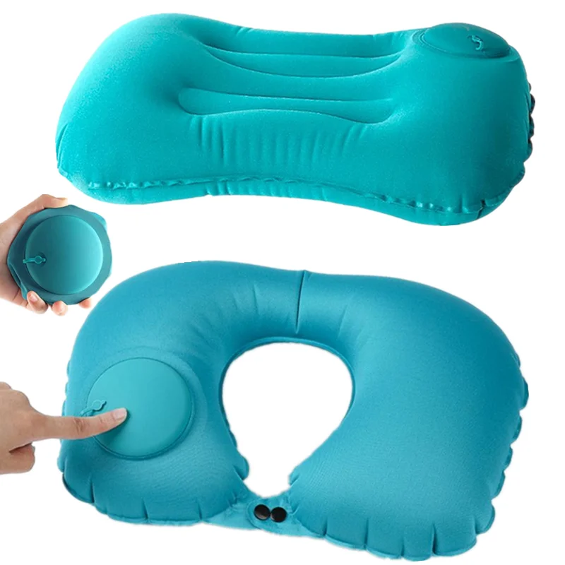 Car Portable Neck Protection U-shaped Compression Inflatable Pillow, Outdoor Nap, Camping, Travel Flocking PVC Airplane Pillow