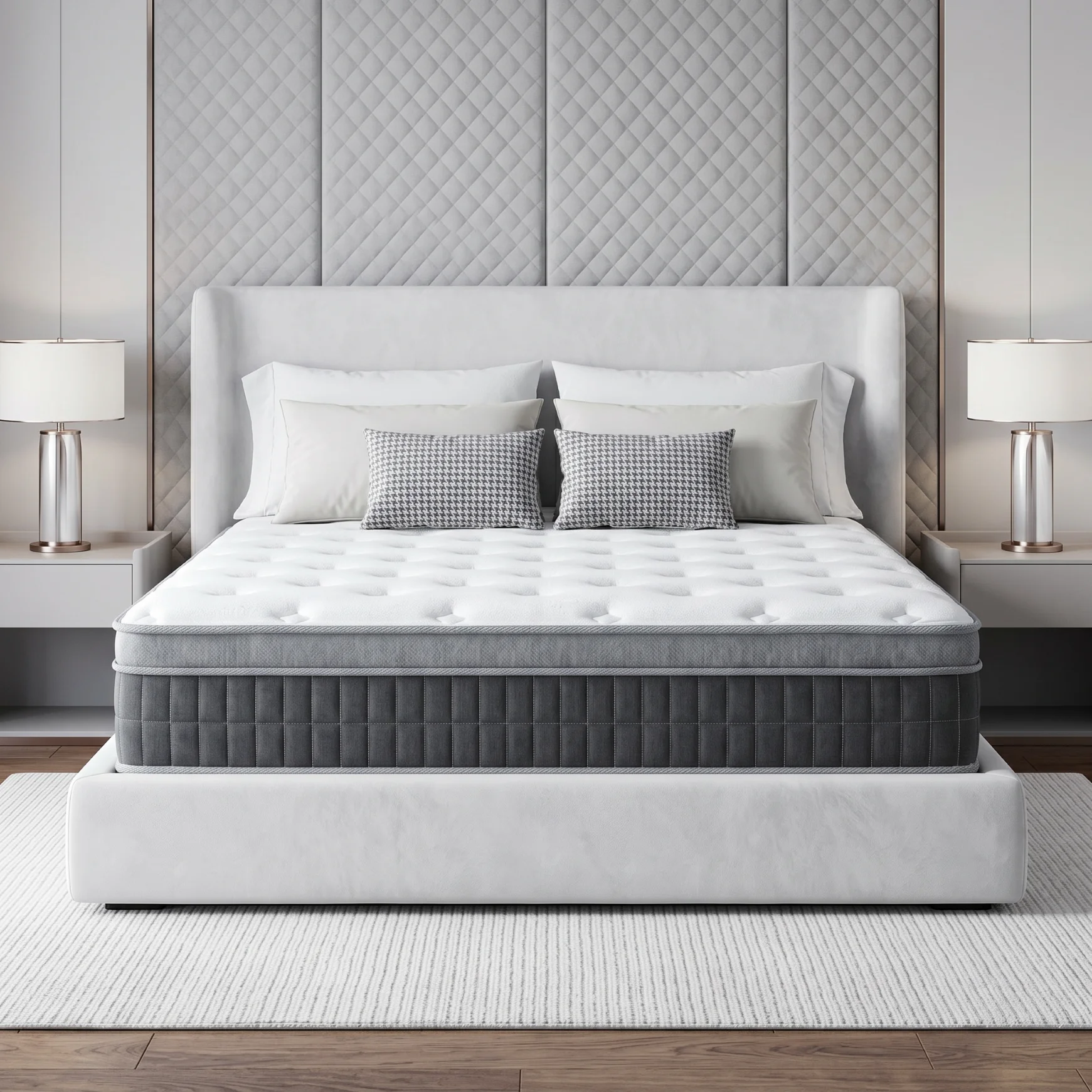 12 Inch Hybrid Mattress with Pocket Springs, Fire Resistant Cotton, Medium Firm Support, Motion Isolation, Breathable Bed Mattre
