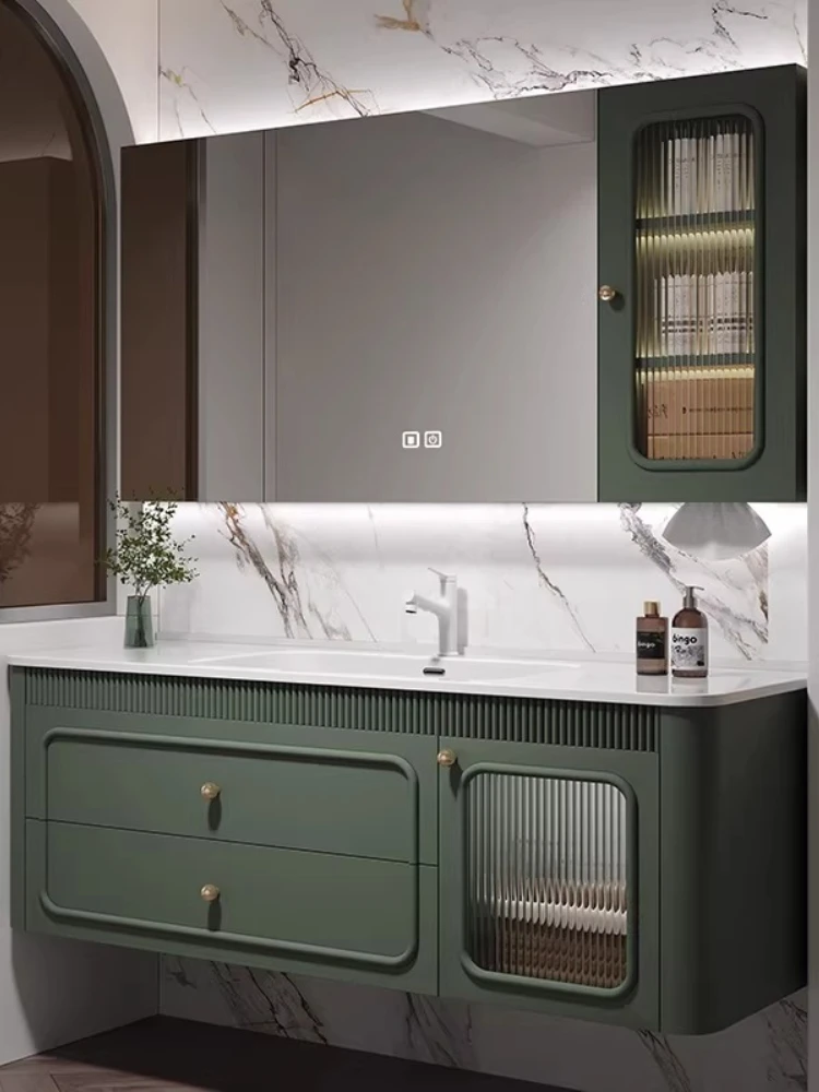 

French retro style bathroom cabinet combination ceramic integrated basin hand wash basin cabinet