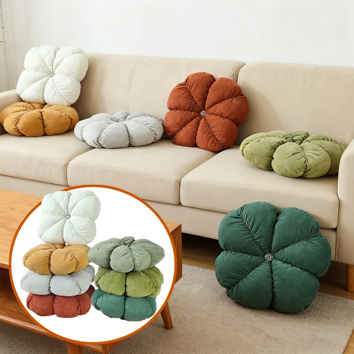 

2026 NEW Simple Home Four-leaf Gravel Flower Pillow Cushion Cute Sofa Cushion Pad Comfortable Lazy Tatami Floor Mat Home 35x35cm