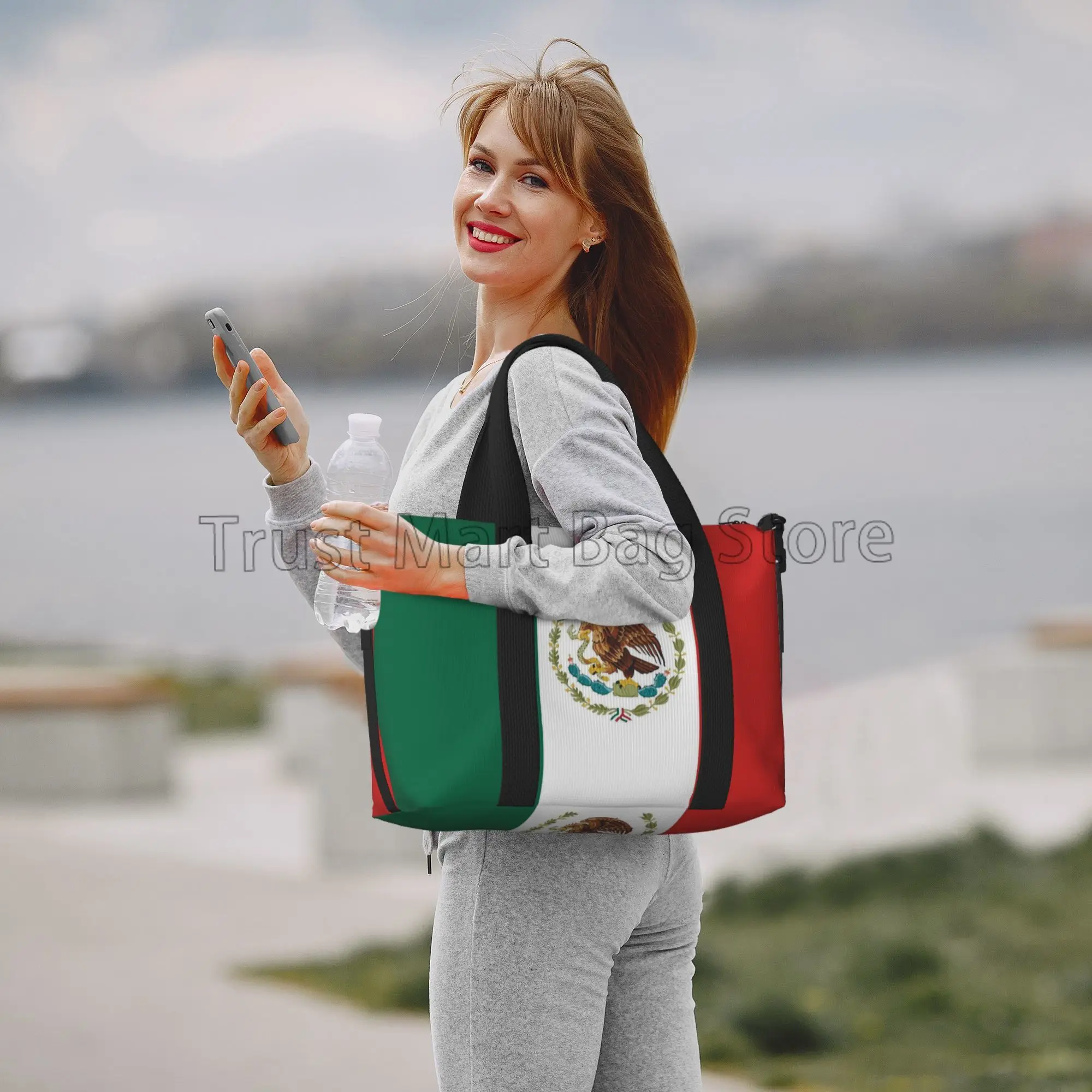 Bolso de viaje con bandera mexicana para mujer y hombre, bolsa de mano grande, impermeable, para llevar al hombro, para viaje