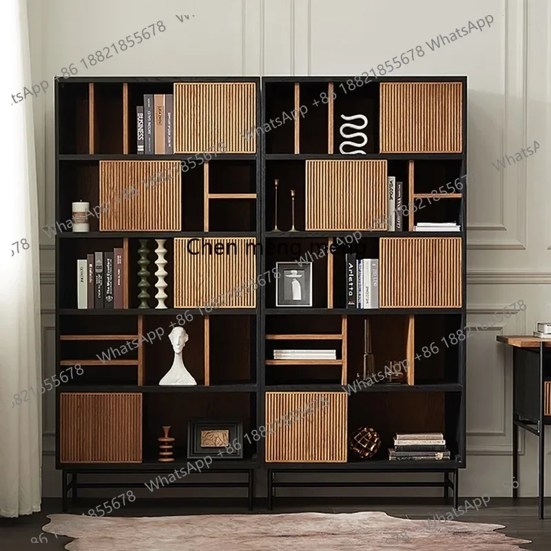 Nordic Minimalist Color Block Bookshelf Solid Wood Display Cabinet Vintage Homestay Display Cabinet