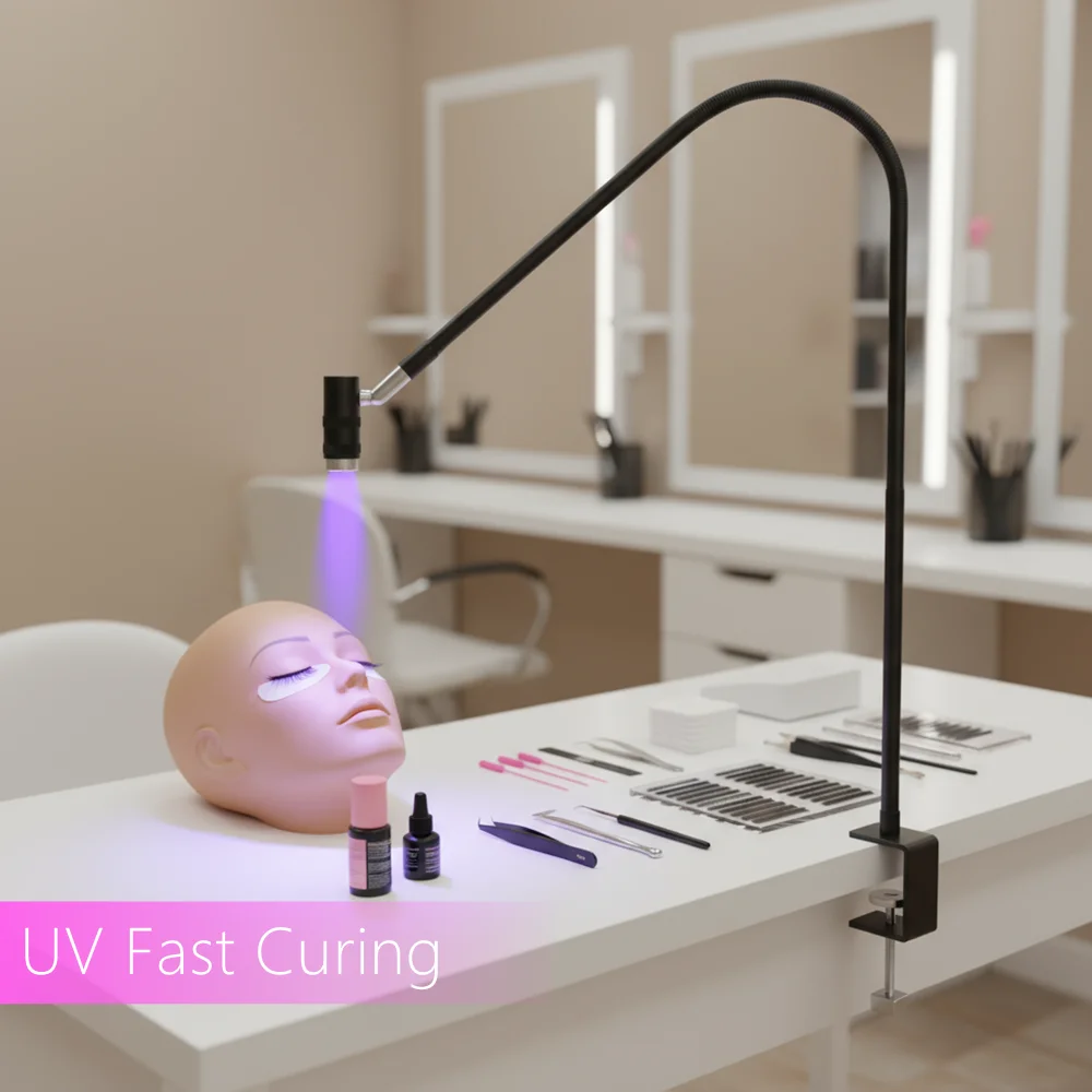 6W LED UV Lashing Light Lamp Adjustable Power Eyelash Extension Dryer with Foot Pedal Fast Drying UV Gel Glue for Beauty Salons