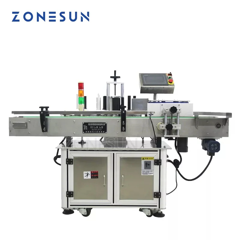 ZONEUN Automatic Round Bottle Sticker Labeling Machine Food Can Plastic Pet Bottle Vial Labeling Machine Label Dispenser Machine