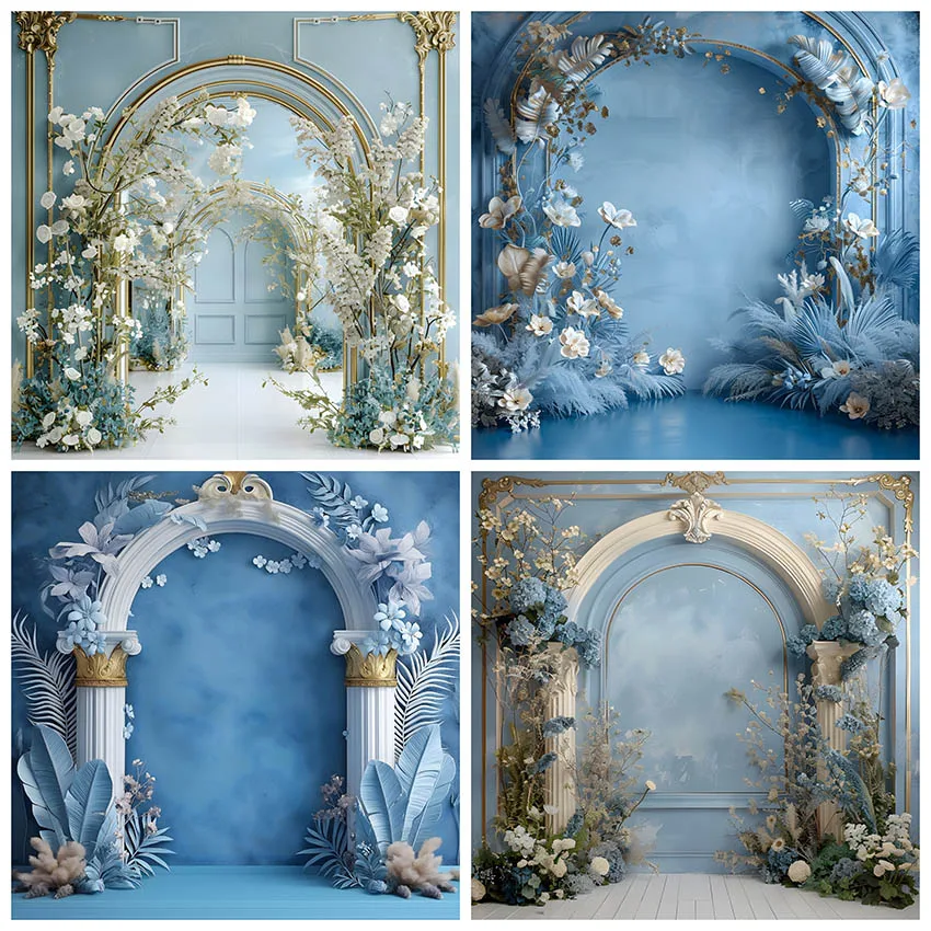 

Mehofond Photography Background Blue Boho Floral Arch Wall Adult Birthday Wedding Maternity Portrait Decor Backdrop Photo Studio