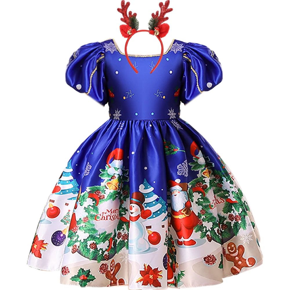 

Santa Claus Snowflake Snowman Party Girls Dresses Carnival Christmas Costume Bow Wedding Birthday Prom Dress Evening Kids Clothe