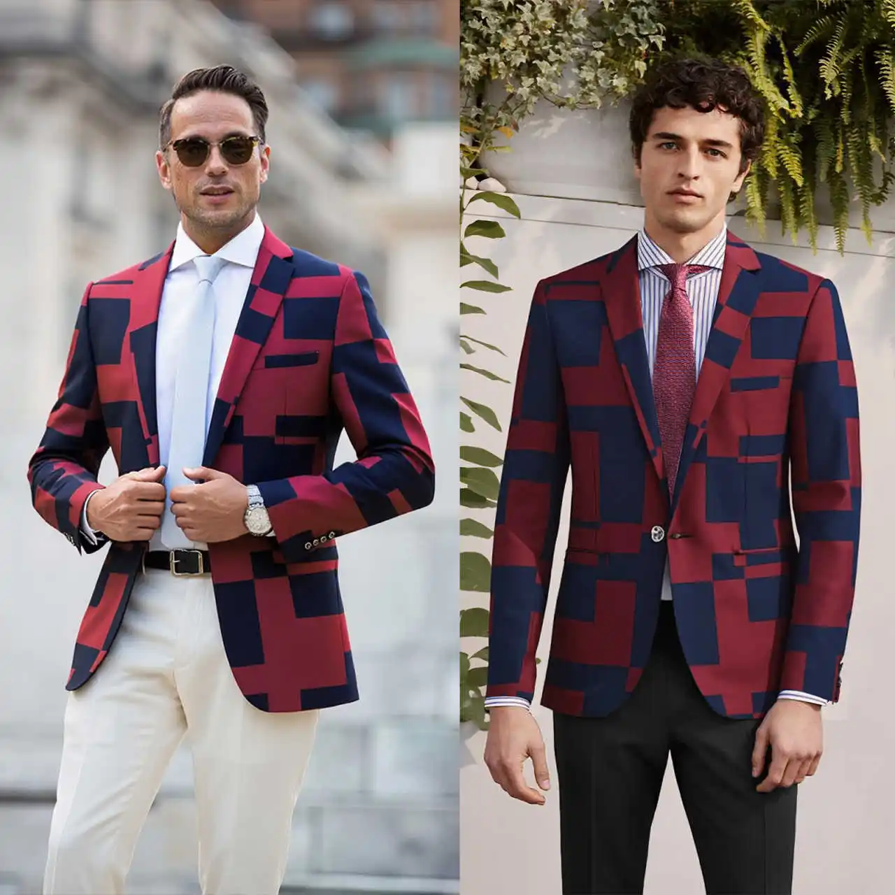 

Classic Red Jacquard Men's Suits Blazer Business Casual Coats Men Wedding Party Slim Tuxedo Dress Suit Tops