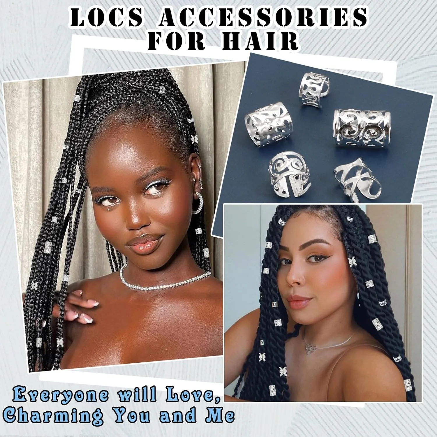 50pcs Dreadlock Hair Rings - Stylish Alloy Hair Accessories Loc Hair Jewelry for Braids for Girls and Women
