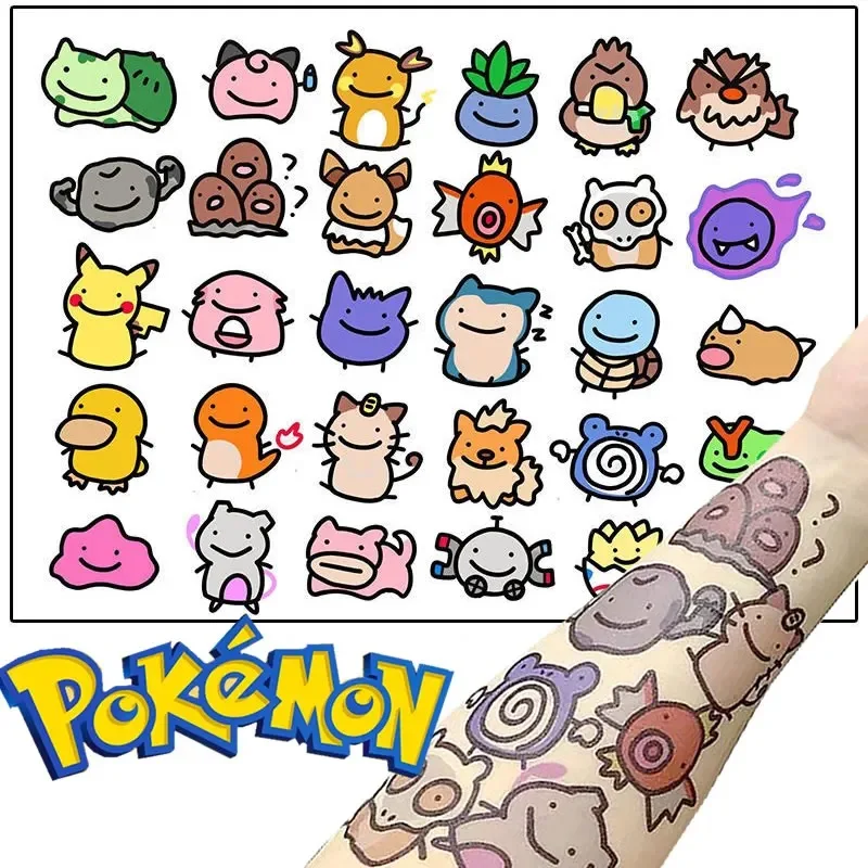 Autocollants de tatouage temporaire Pokemon, 30 pièces, autocollants imperméables de dessin animé Pikachu, autocollants amusants Kawaii pour filles, cadeau d'anniversaire de noël, jouet