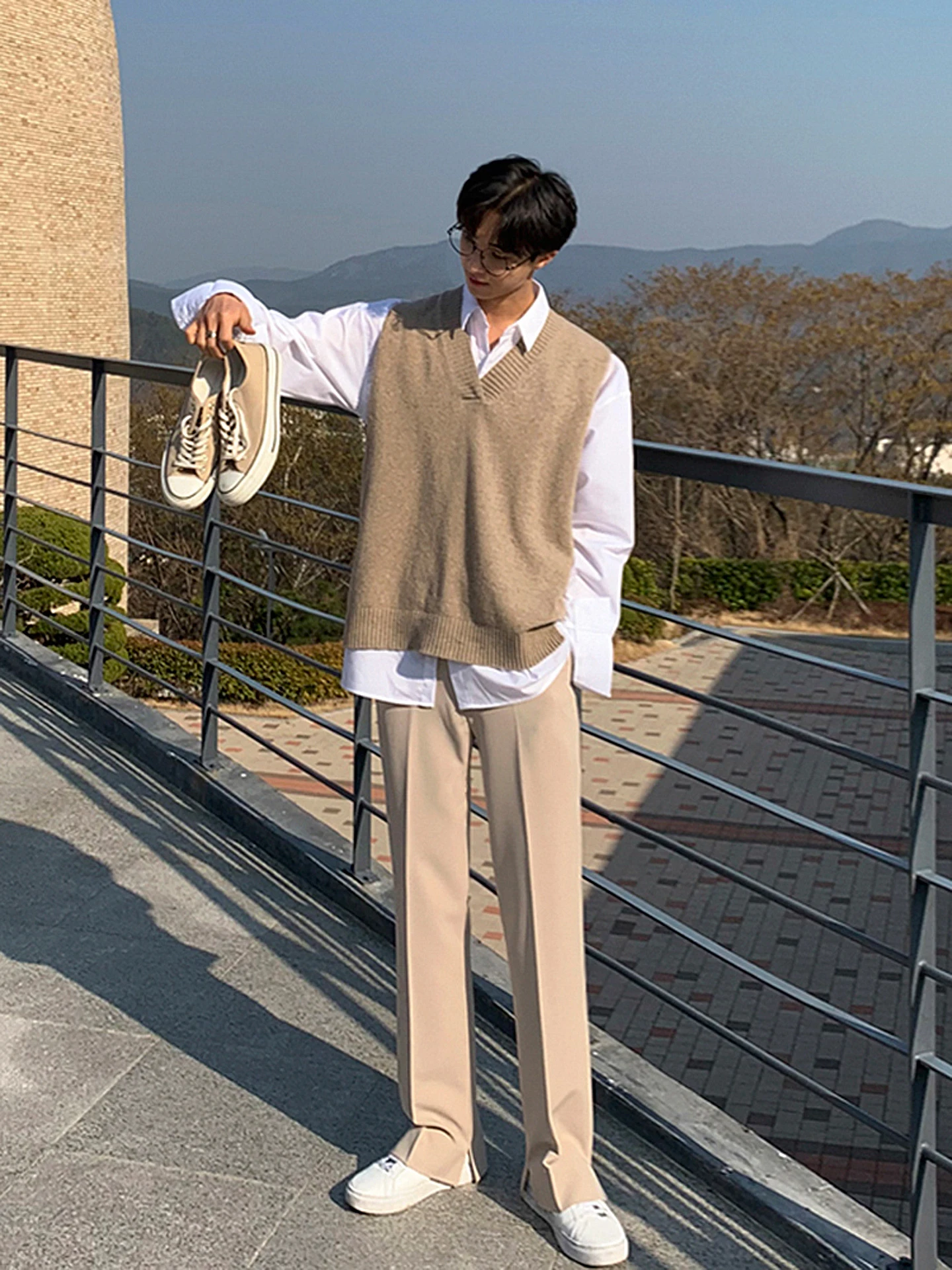 Retro Japanese Knitted Vest Men's Autumn Lazy Sle V-ne Sweater Cleanfit Svel Jaet Stand Fit Casual Youth Faion