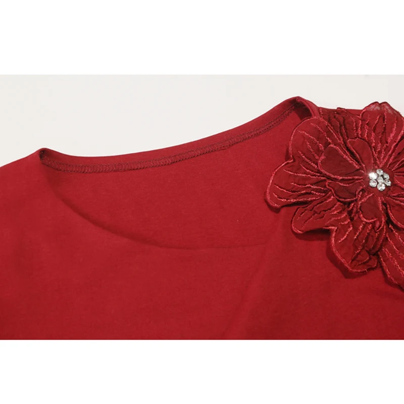 Camiseta negra de algodón de estilo coreano para mujer, camisa de manga corta con cuello de madeja Irregular, 3D, 2024