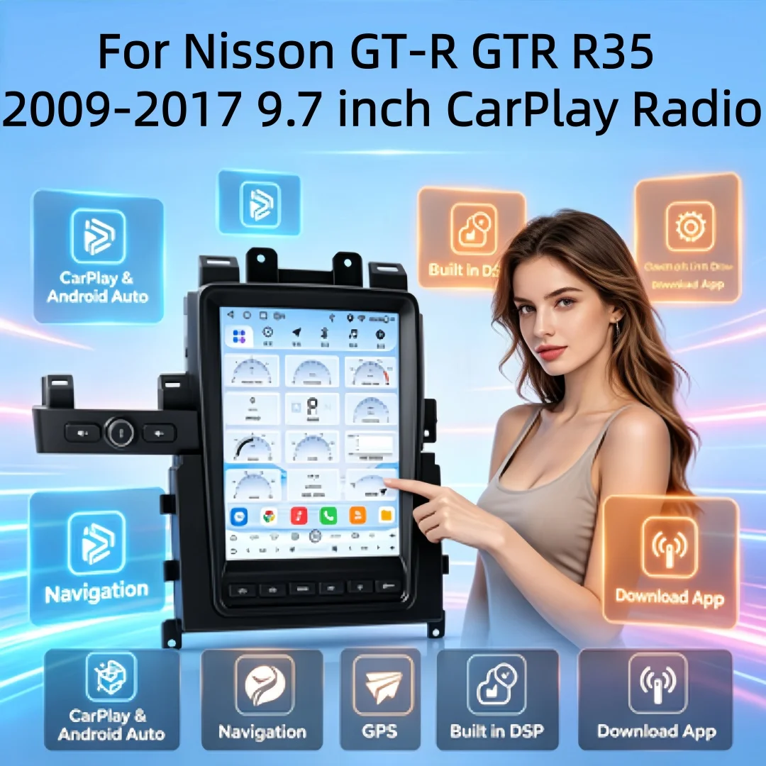 Immersive Ultra Large 9.7 Inch Car Stereo Radio For Nissan GTR 2009-2017 CarPlay Android 14 HD Touch GPS Multimedia Player Unit