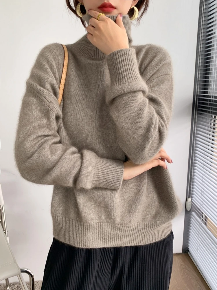 

Женский кашемировый свитер с высоким воротом, мягкий восковой свободный вязаный пуловер, нижняя рубашка, осень-зима, плотный теплый чистый трикотаж