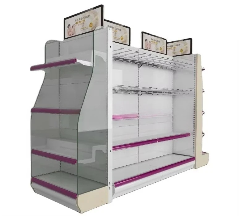 Glass translucent drugstore shelves with lights
