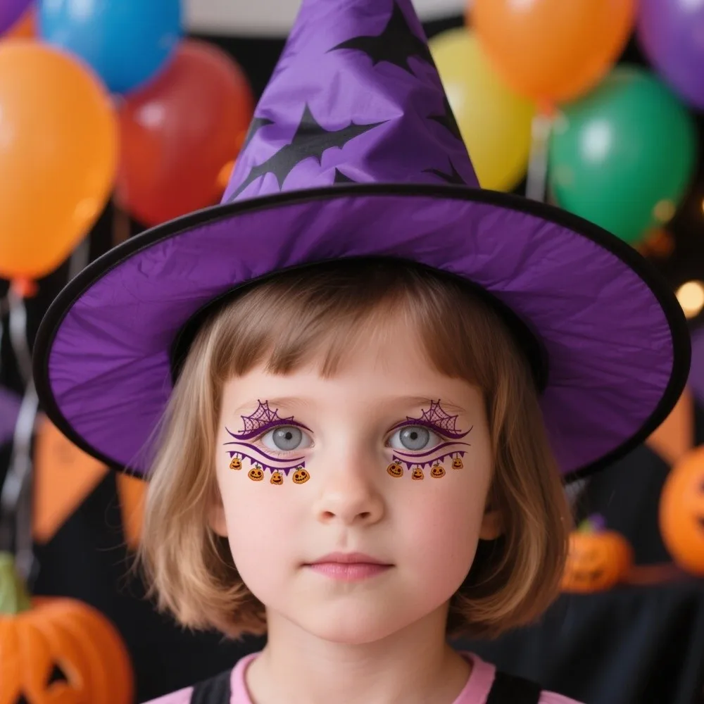 Pumpkin Ghost Skull Halloween Face Tattoo Disposable Cartoon Cheek Eyes Temporary Stickers Long-acting Portable