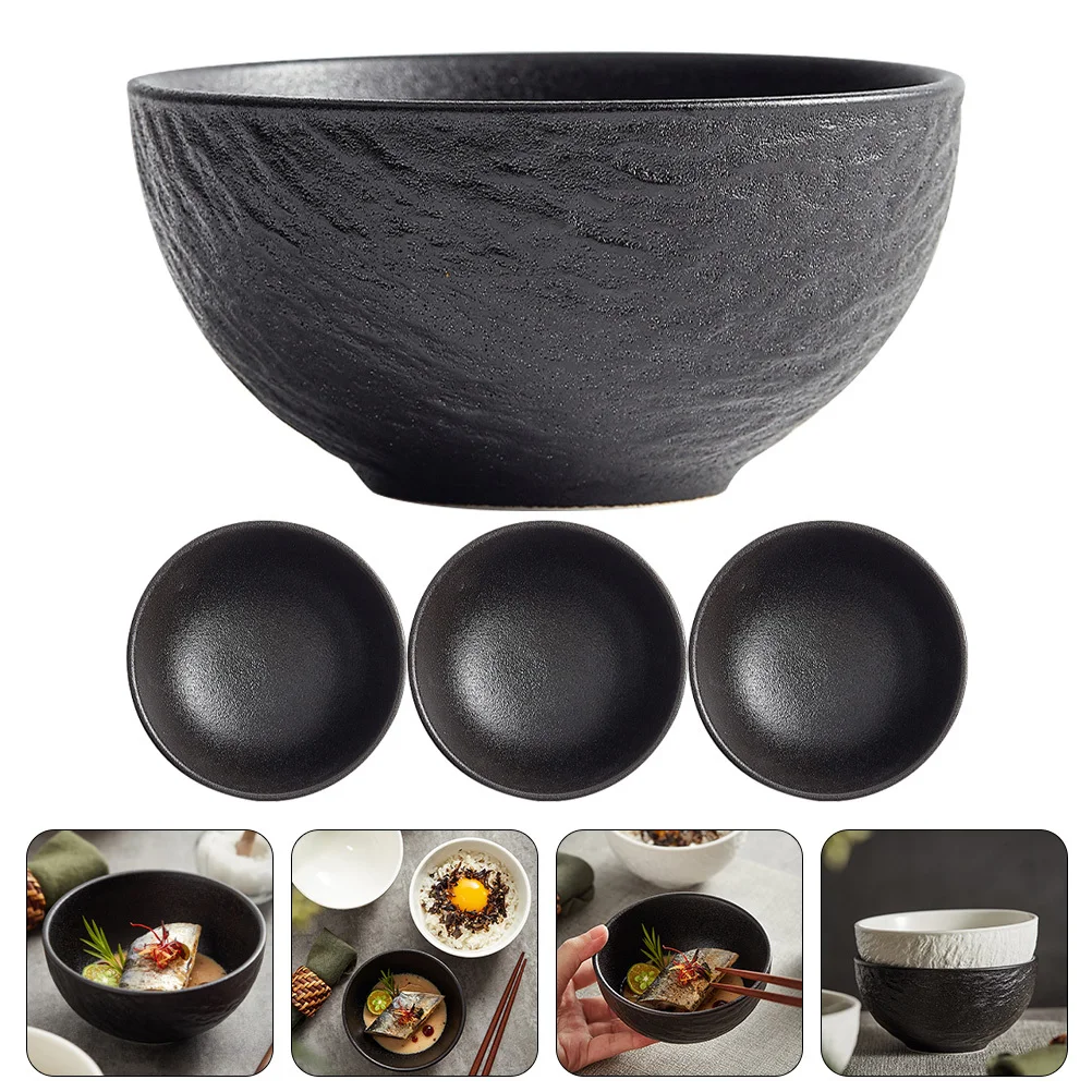 

4Pcs Japanese Rice Bowl Ceramic Rock Finish Bowl for Noodles Soup Ramen Salad Dessert Multi-Function Kitchen Tableware